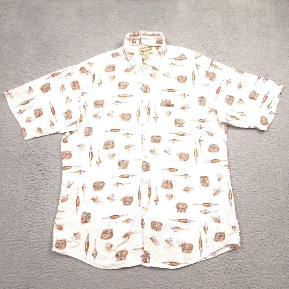 Woolrich Mens‎ Large Fishing Lure Button Shirt Cotton Outdoor Fly Fish